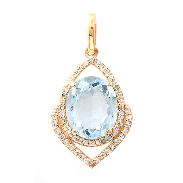2.30 Ct Oval Mixed Cut Natural Aquamarine 14K Gold Pendant