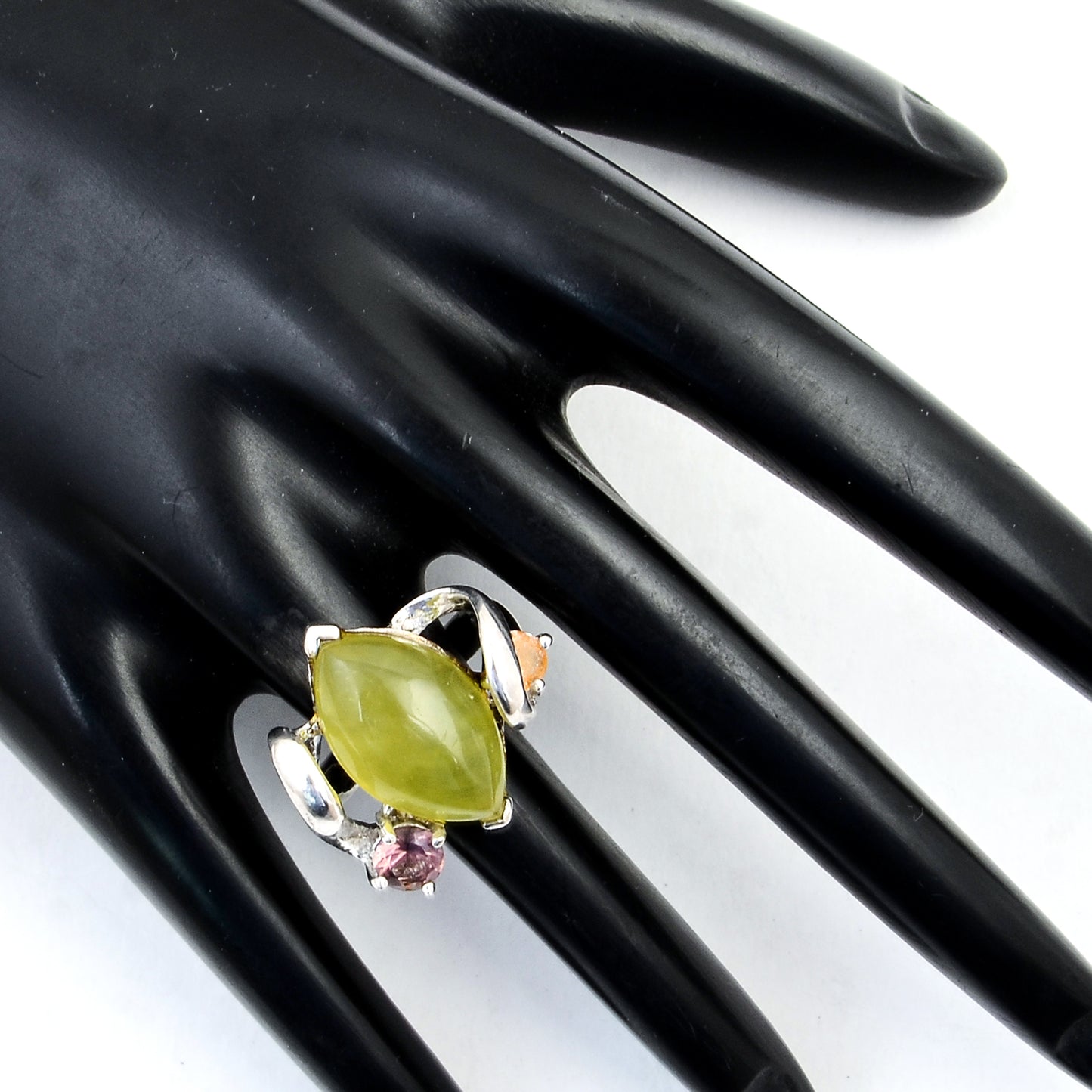 10.37 Ct Chalcedony, Citrine, Rhodolite 925 Sterling Silver Ring
