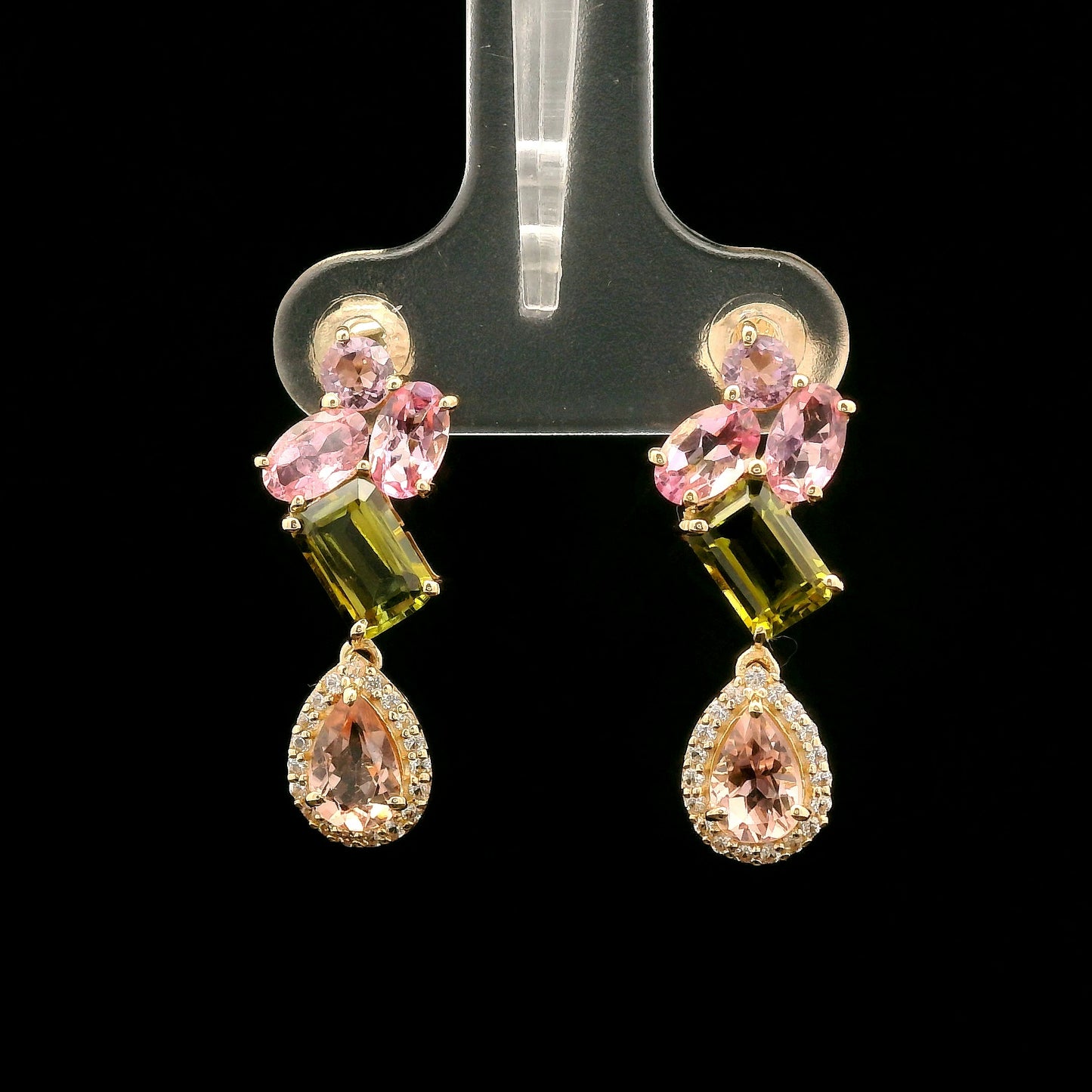 3.17 Ct Pear Multi Tourmaline 14K Gold Earrings
