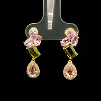 3.17 Ct Pear Multi Tourmaline 14K Gold Earrings