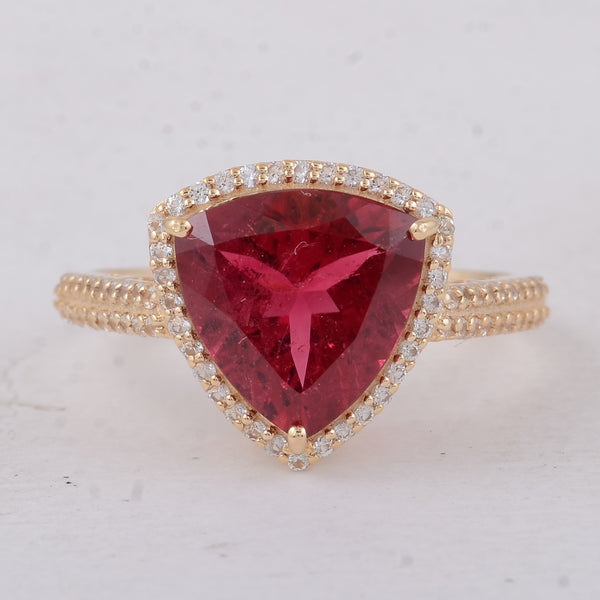 3.62 Ct Trillion Tourmaline 9K Gold Ring