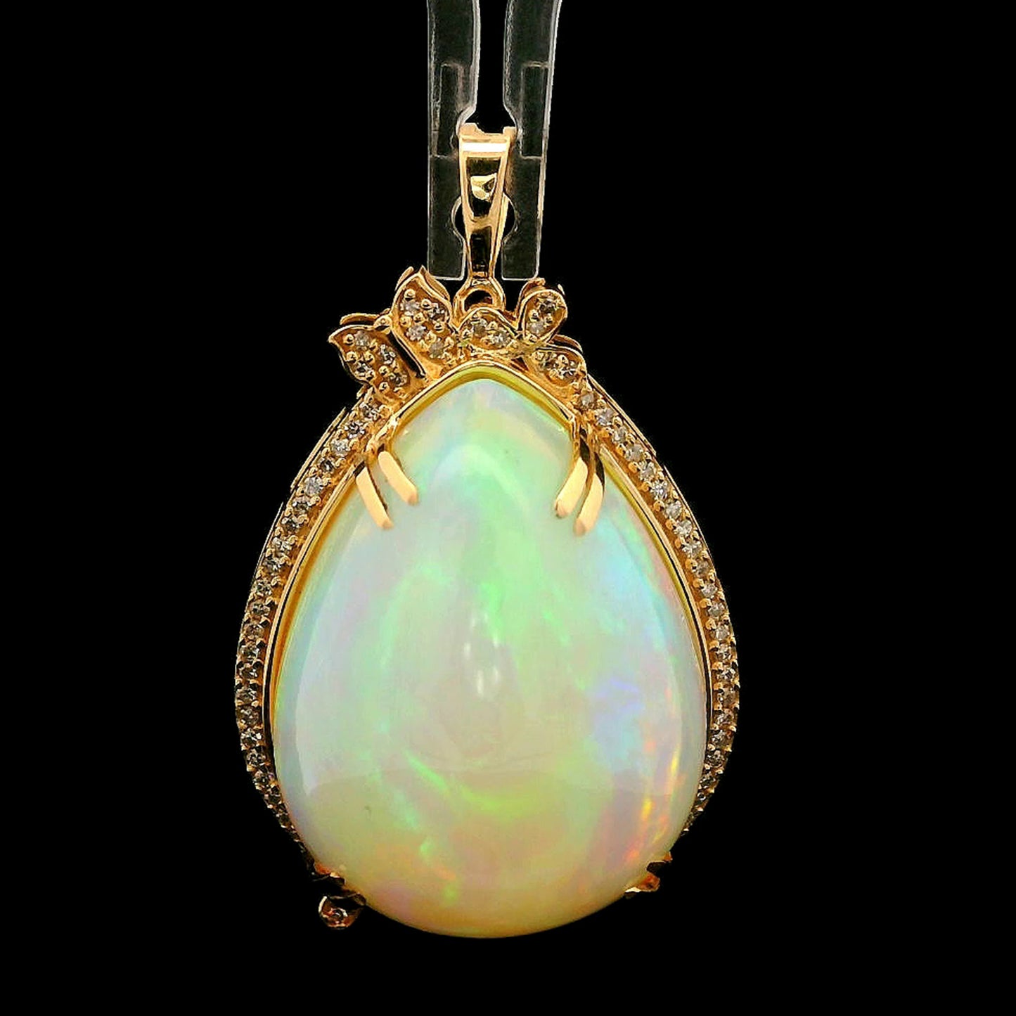 27.03 Ct Pear Cabochon Natural Opal 14K Gold Pendant