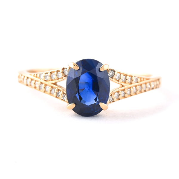 1.73 Ct Oval Mixed Cut Natural Sapphire 14K Gold Ring