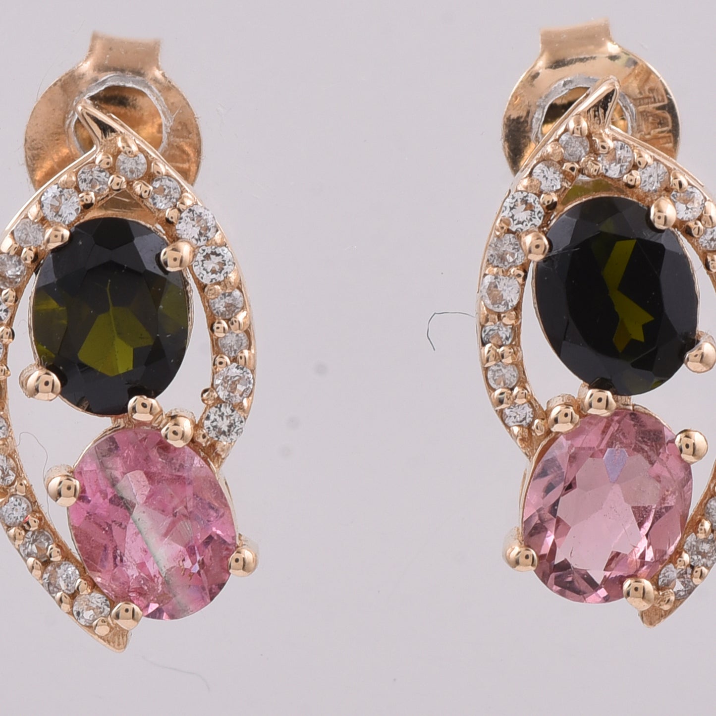 1.53 Ct Oval Natural Multi-Coloured Tourmaline 14K Gold Earrings