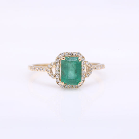 1.39 Ct Octagon Step Cut Natural Emerald 14K Gold Ring