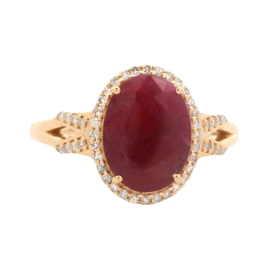 3.06 Ct Oval Mixed Cut Natural Corundum Ruby 14K Gold Ring