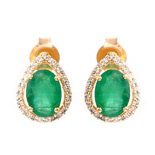 1.38 Ct Oval Mixed Cut Natural Emerald 14K Gold Earrings