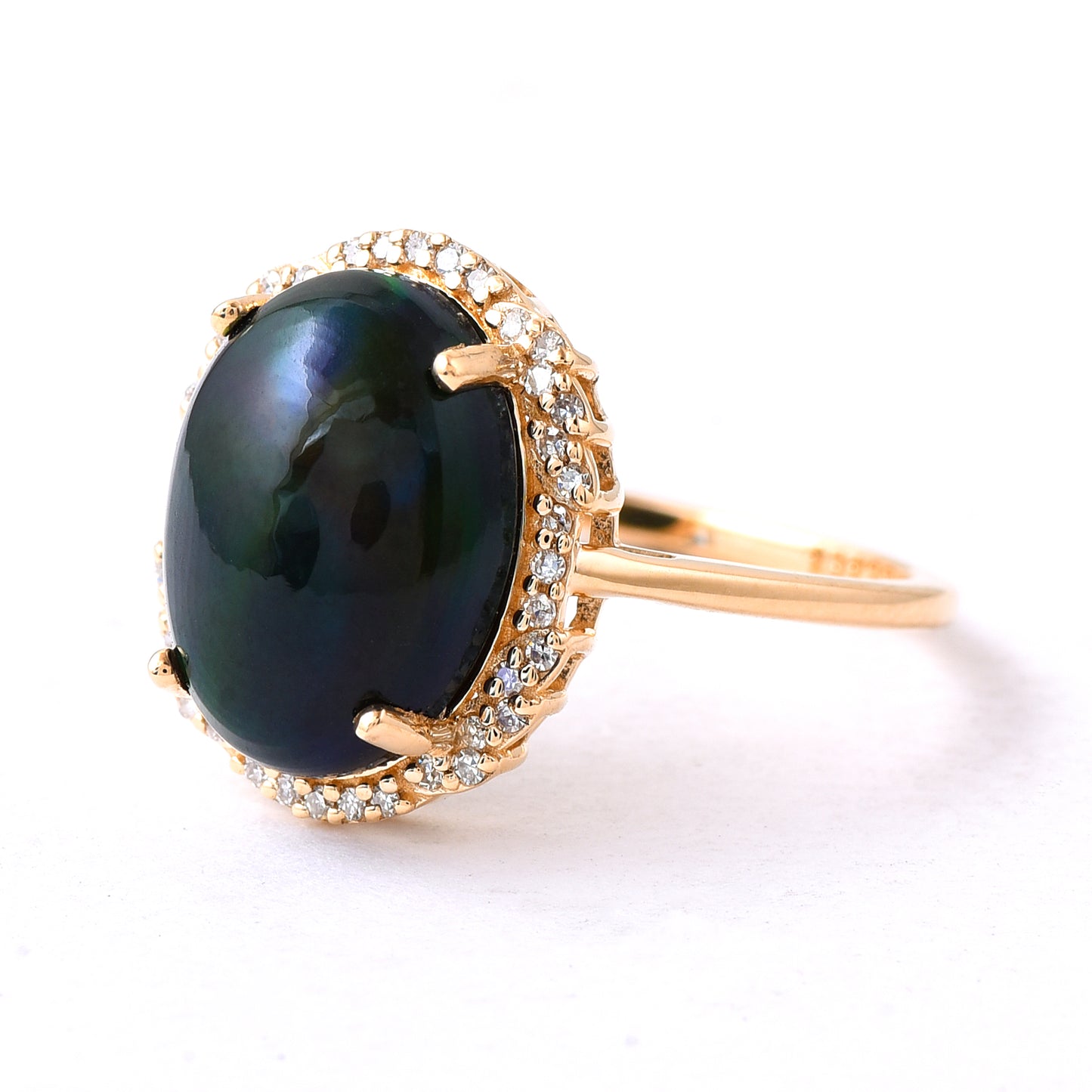 3.61 Ct Oval Cabochon Cut Natural Black Opal 14K Gold Ring