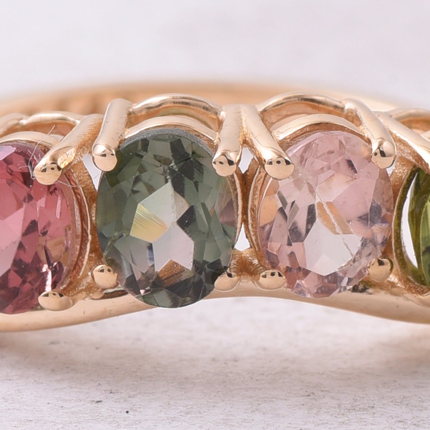 2.22 Ct Oval Mixed Cut Natural Multi-Coloured Tourmaline 14K Gold Ring