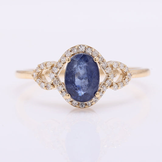 1.38 Ct Oval Mixed Cut Natural Sapphire 14K Gold Ring