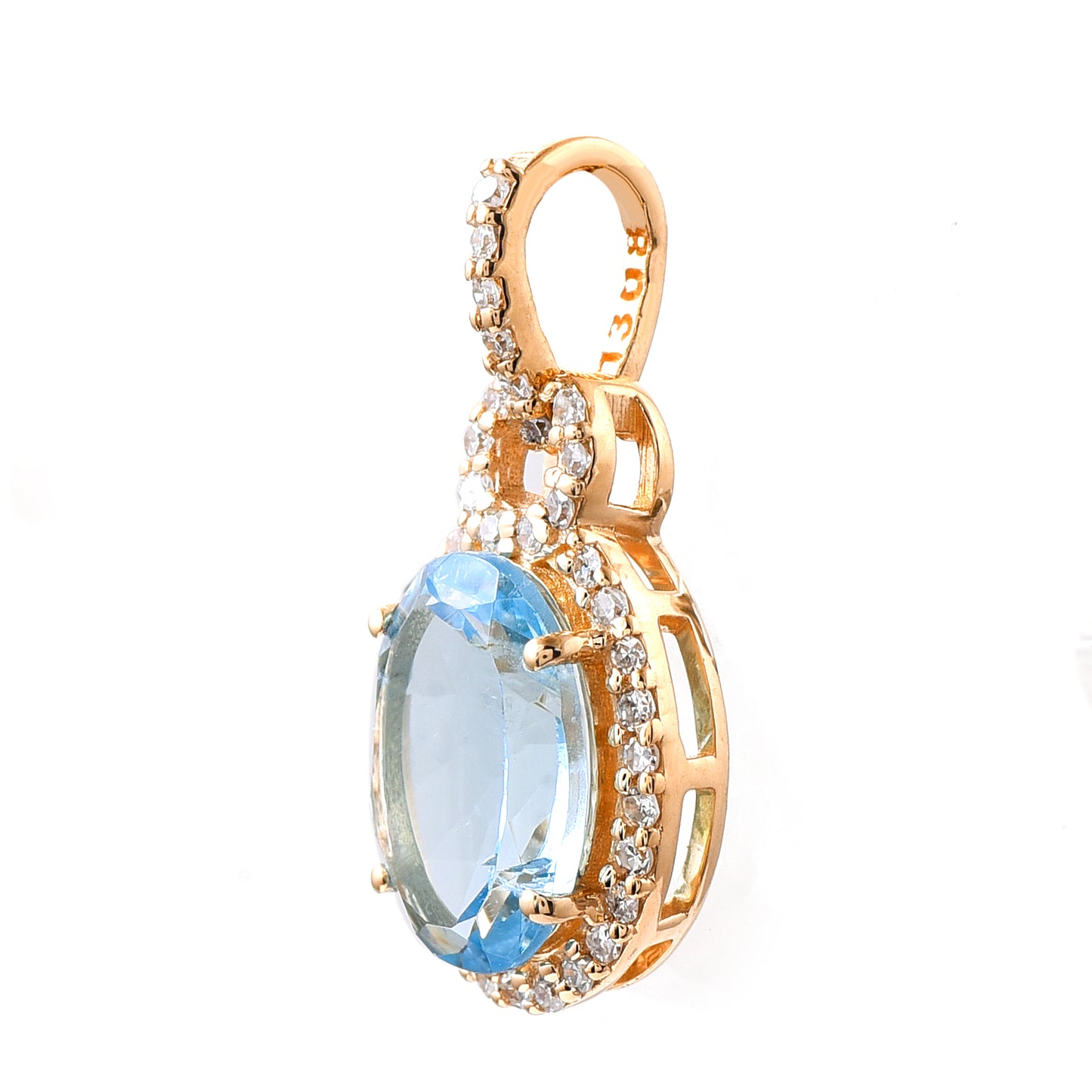 1.26 Ct Oval Mixed Cut Natural Aquamarine 14K Gold Pendant