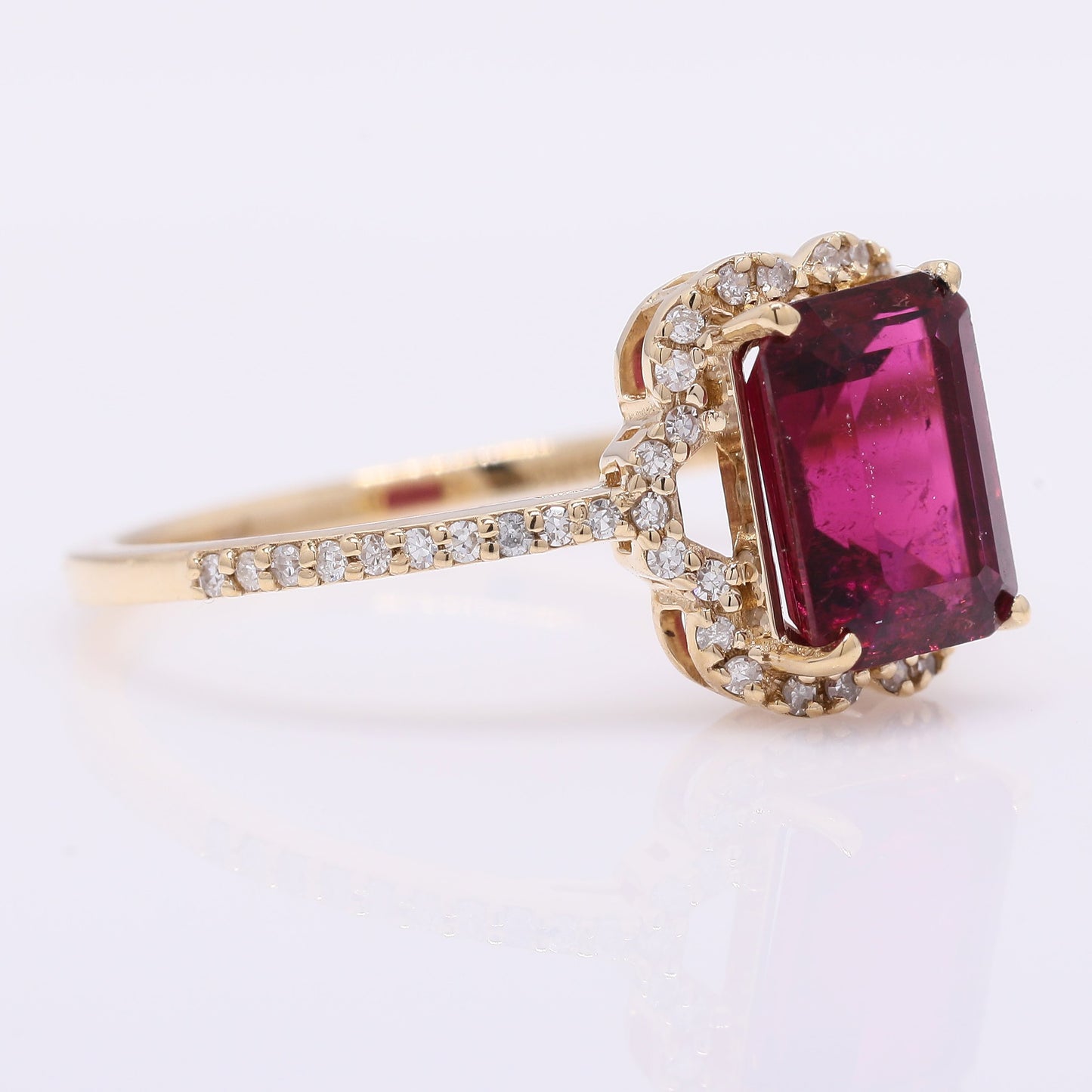 1.86 Ct Octagon Step Cut Natural Rubellite 14K Gold Ring