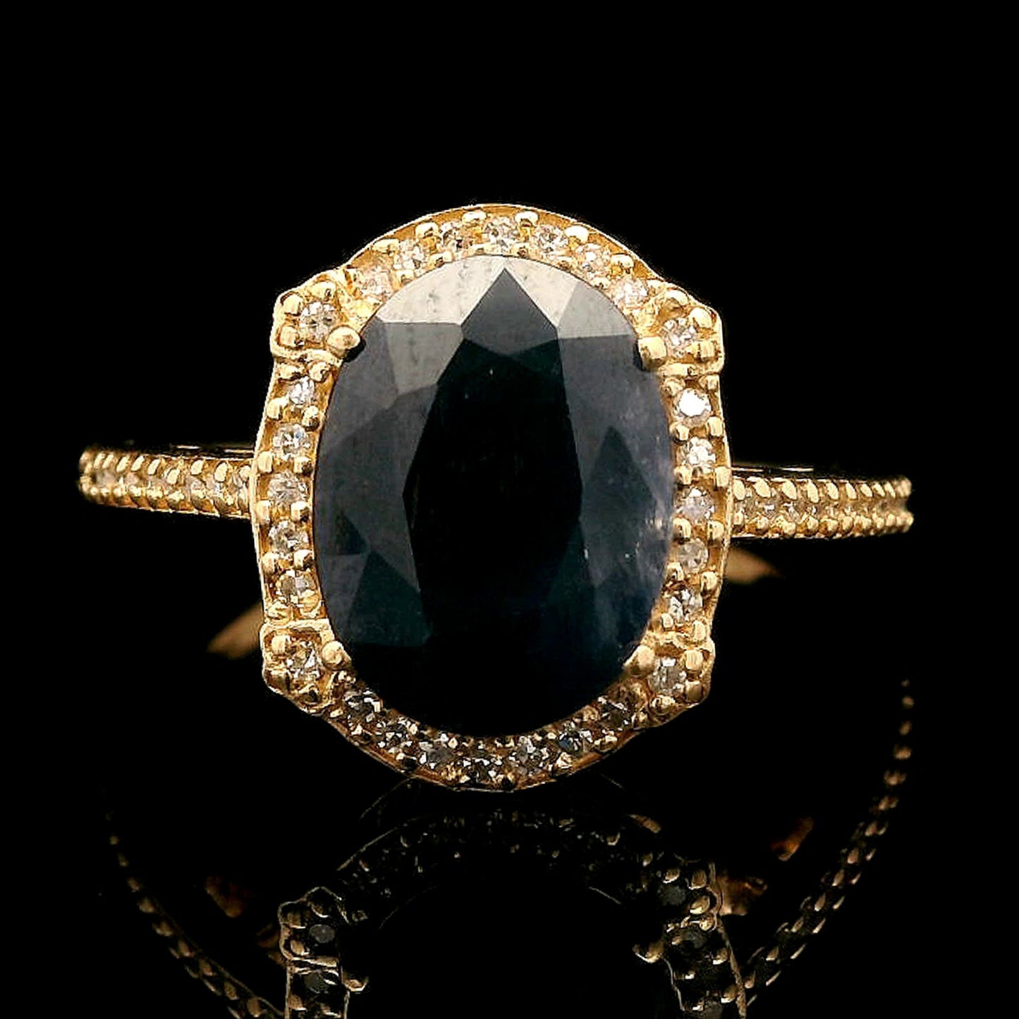 3.83 Ct Oval Mixed Cut Natural Sapphire 14K Gold Ring