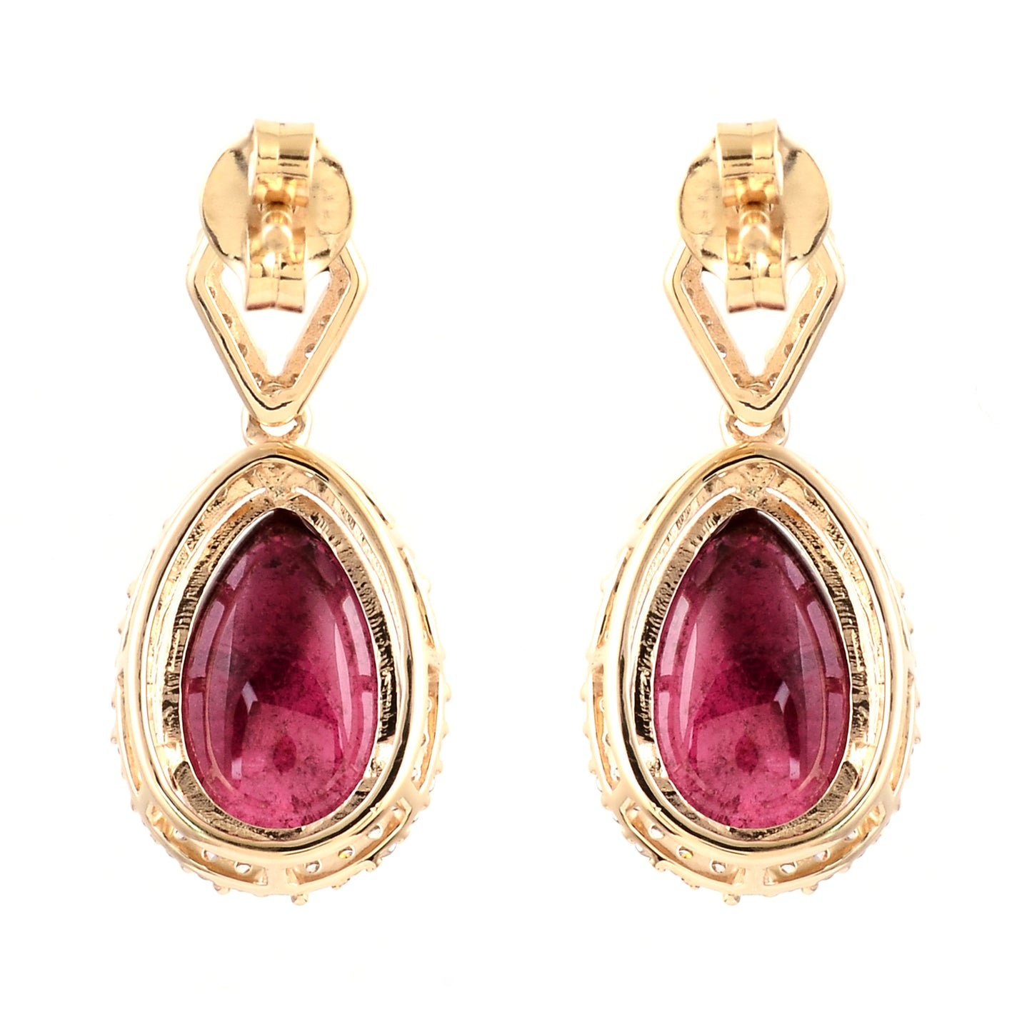 6.41 Ct Pear Cabochon Natural Tourmaline 14K Gold Earrings