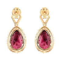 6.41 Ct Pear Cabochon Natural Tourmaline 14K Gold Earrings