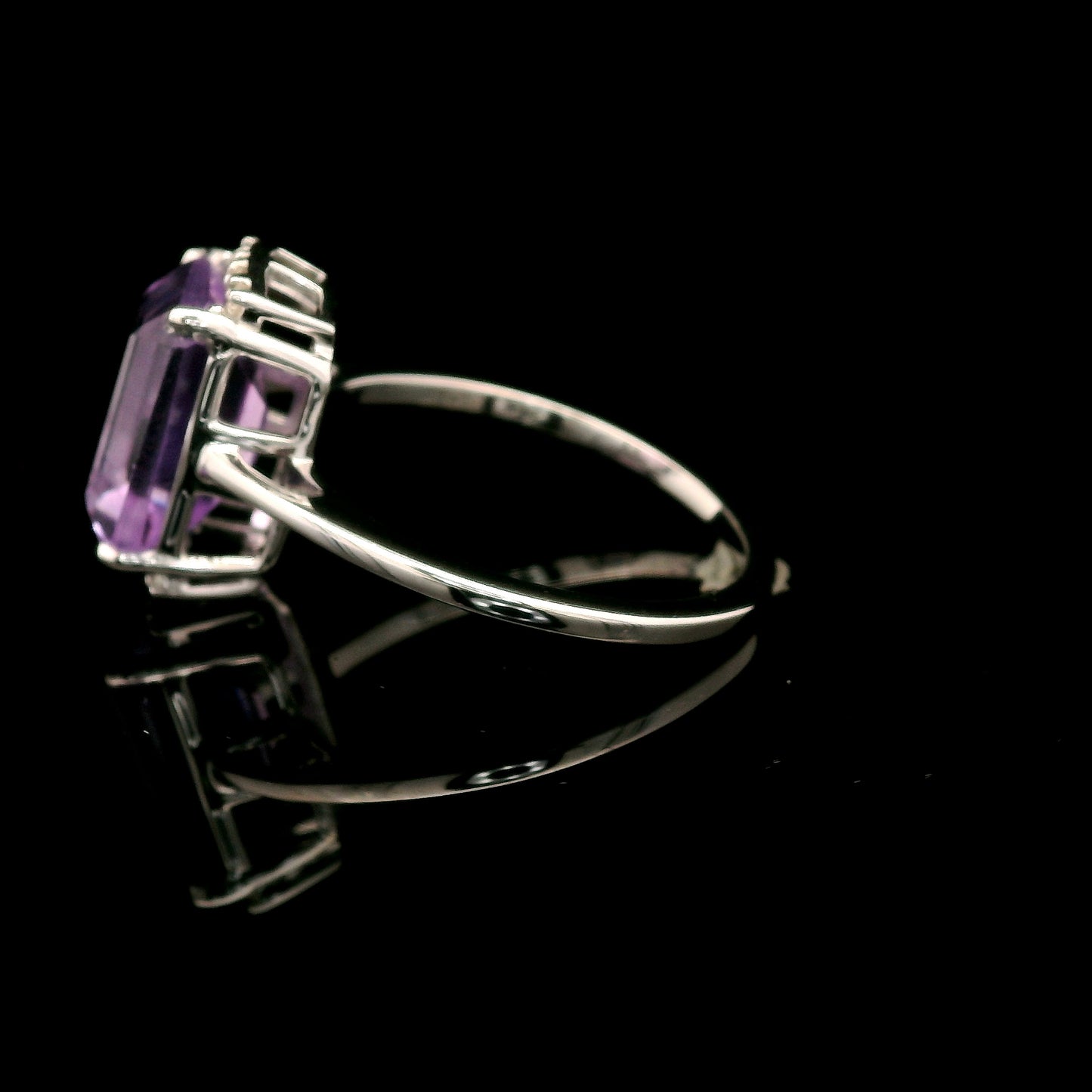 3.53 Ct Octagon Amethyst, White Zircon 925 Sterling Silver Ring