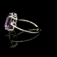 3.53 Ct Octagon Amethyst, White Zircon 925 Sterling Silver Ring