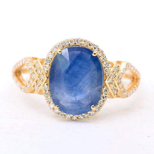 3.49 Ct Oval Mixed Cut Natural Sapphire 14K Gold Ring