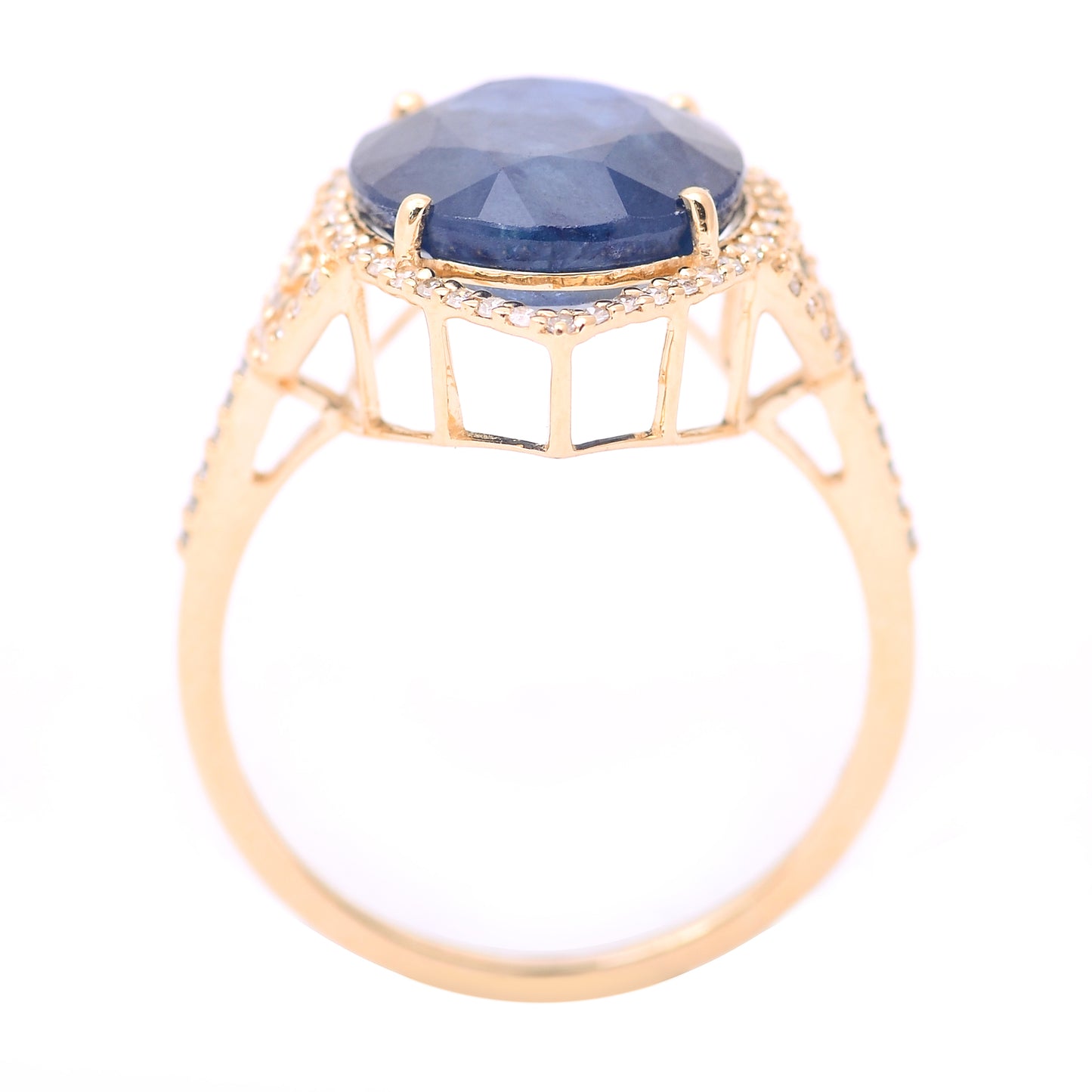 7.19 Ct Oval Mixed Cut Natural Sapphire 14K Gold Ring