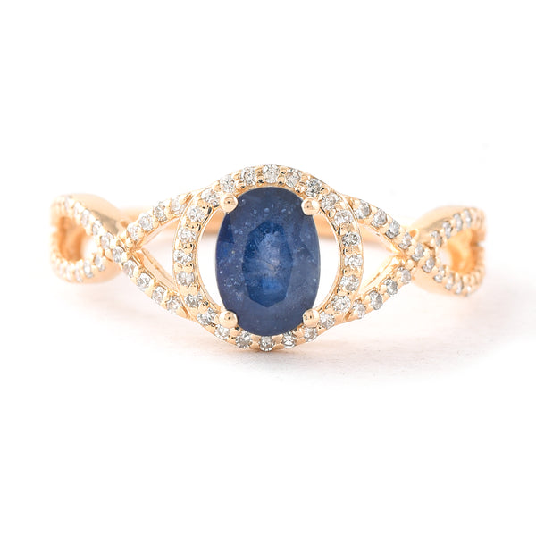 1.34 Ct Oval Mixed Cut Natural Sapphire 14K Gold Ring