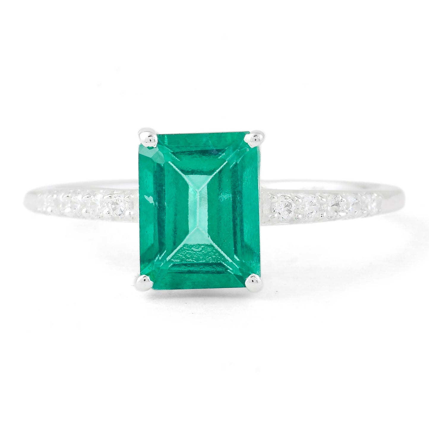 2.97 Ct Octagon Green Topaz, Cubic Zirconia 925 Sterling Silver Ring