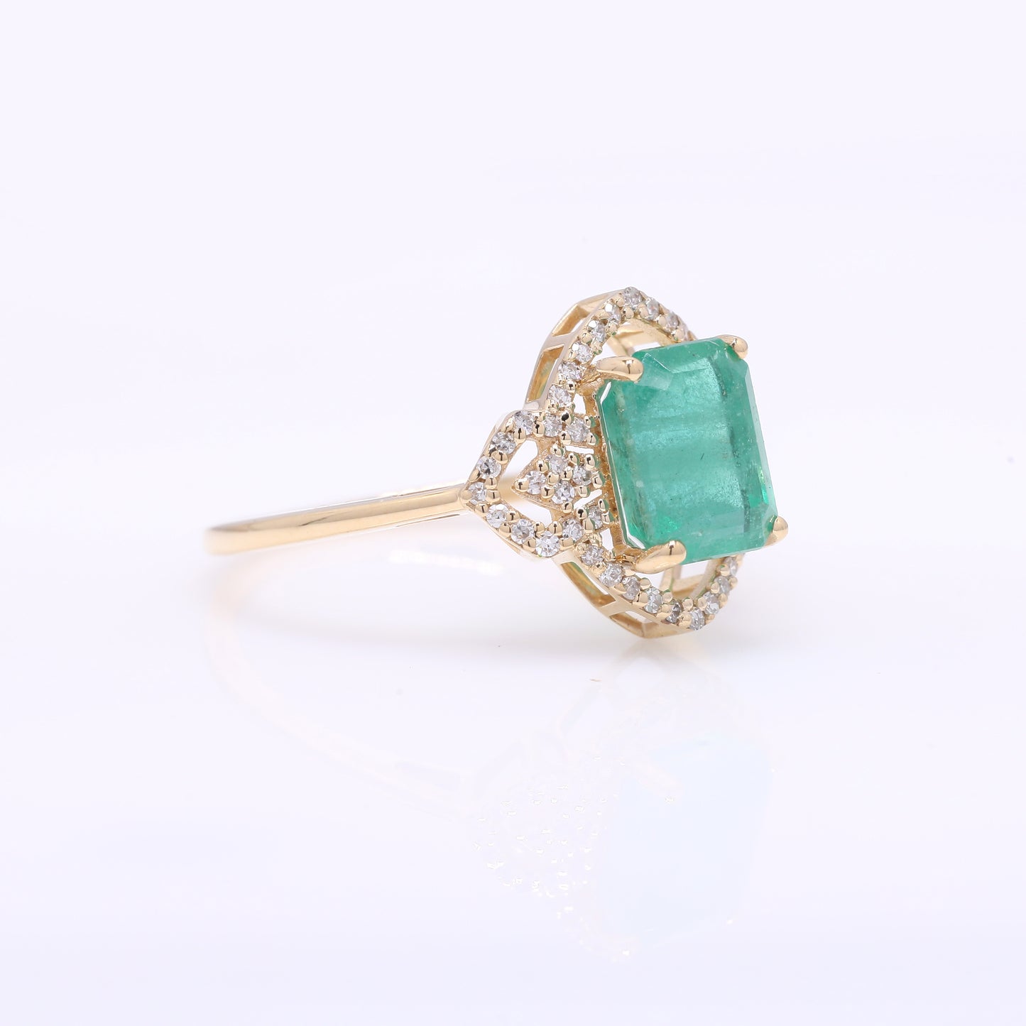 2.41 Ct Octagon Step Cut Natural Emerald 14K Gold Ring