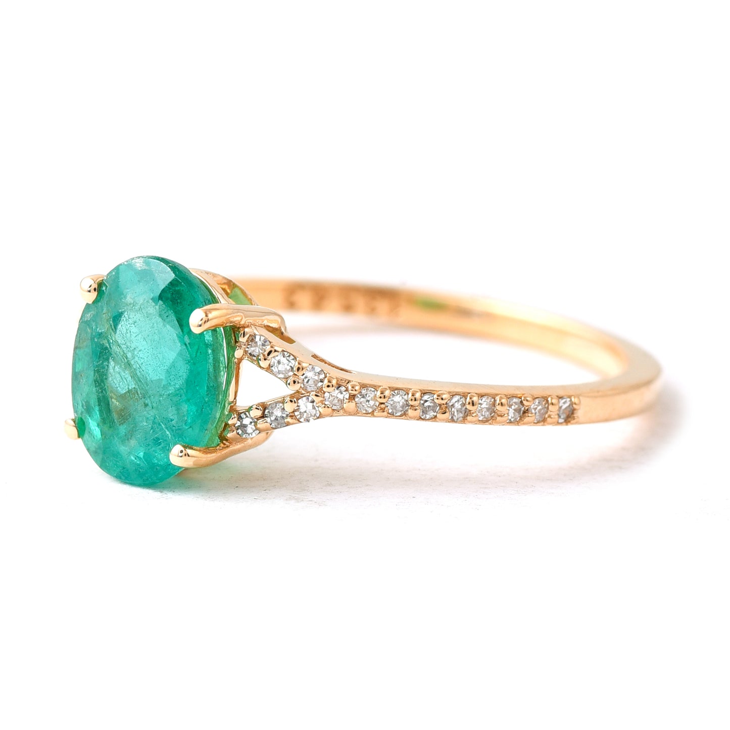 1.56 Ct Oval Mixed Cut Natural Emerald 14K Gold Ring