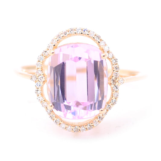 5.74 Ct Cushion Mixed Cut Natural Kunzite 14K Gold Ring
