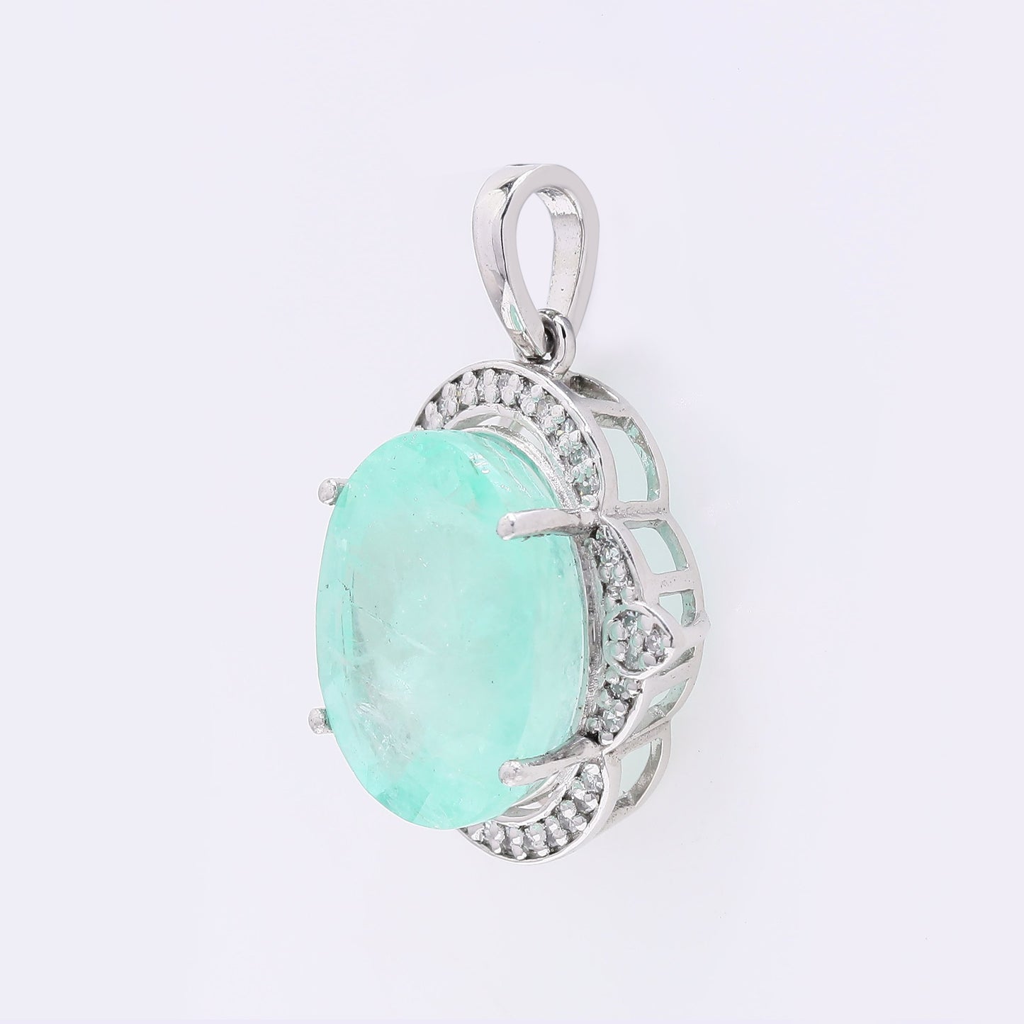6.62 Ct Oval Mixed Cut Natural Emerald 950 Platinum Pendant