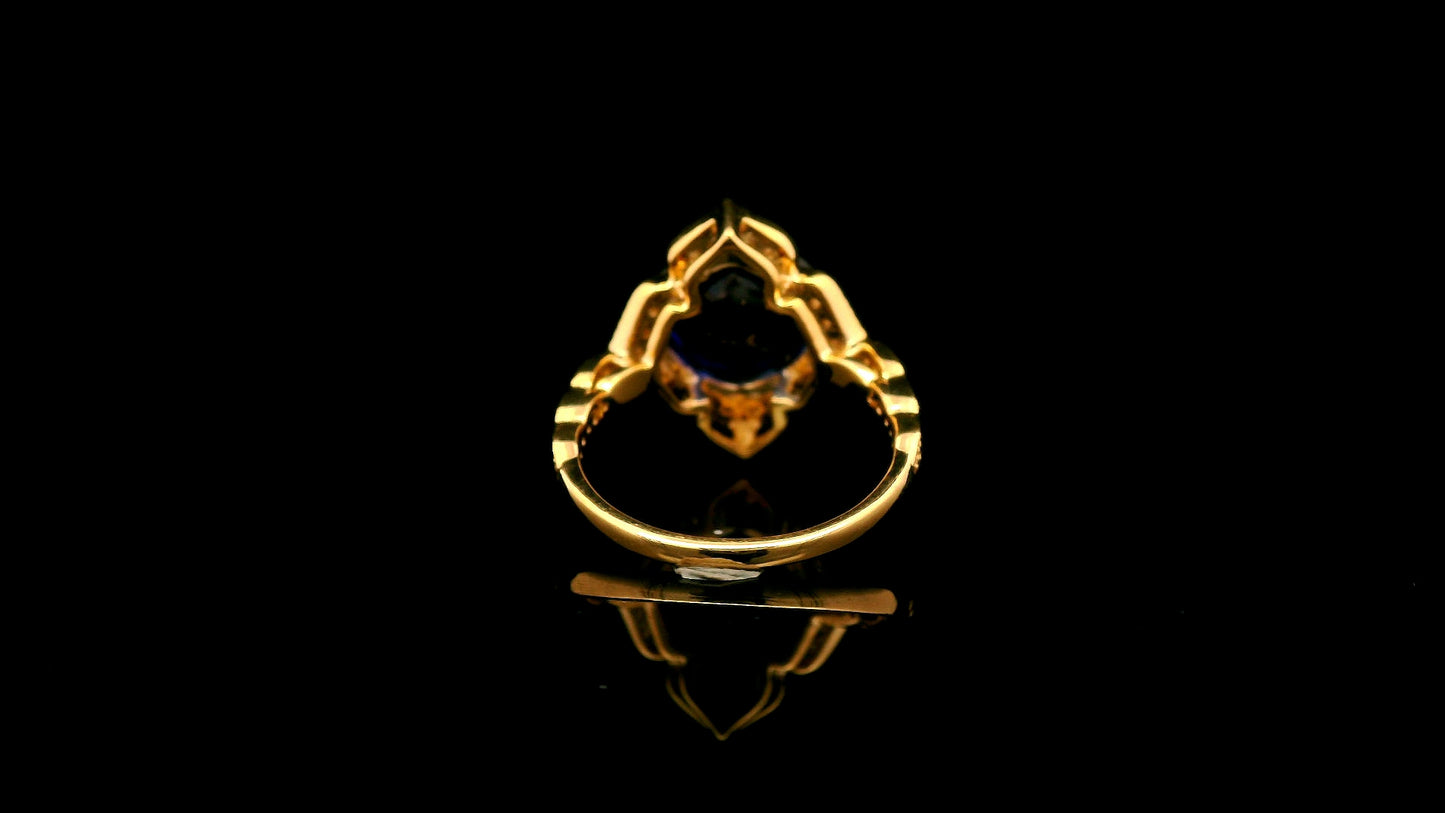 6.73 Ct Cushion Lab Grown Sapphire 14K Gold Ring