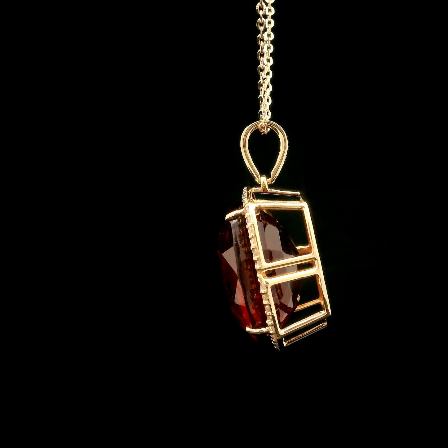 13.35 Ct Cushion Hessonite 14K Gold Pendant