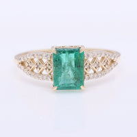 1.58 Ct Octagon Step Cut Natural Emerald 14K Gold Ring