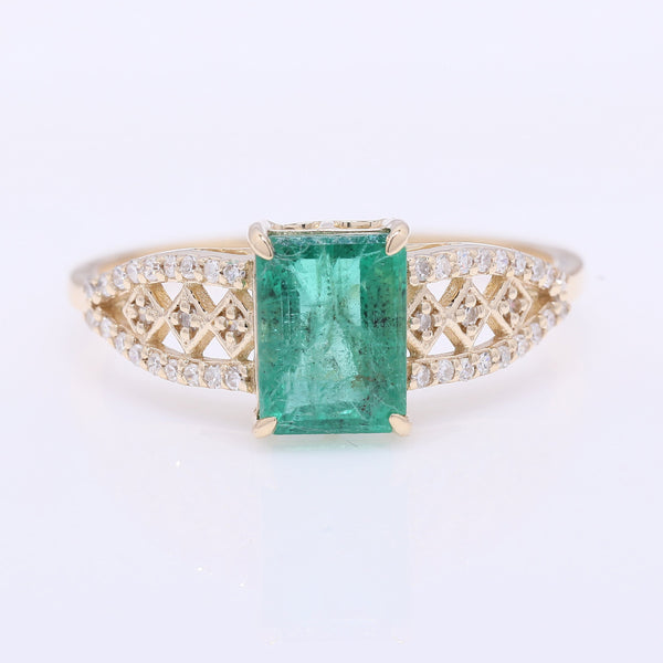1.58 Ct Octagon Step Cut Natural Emerald 14K Gold Ring