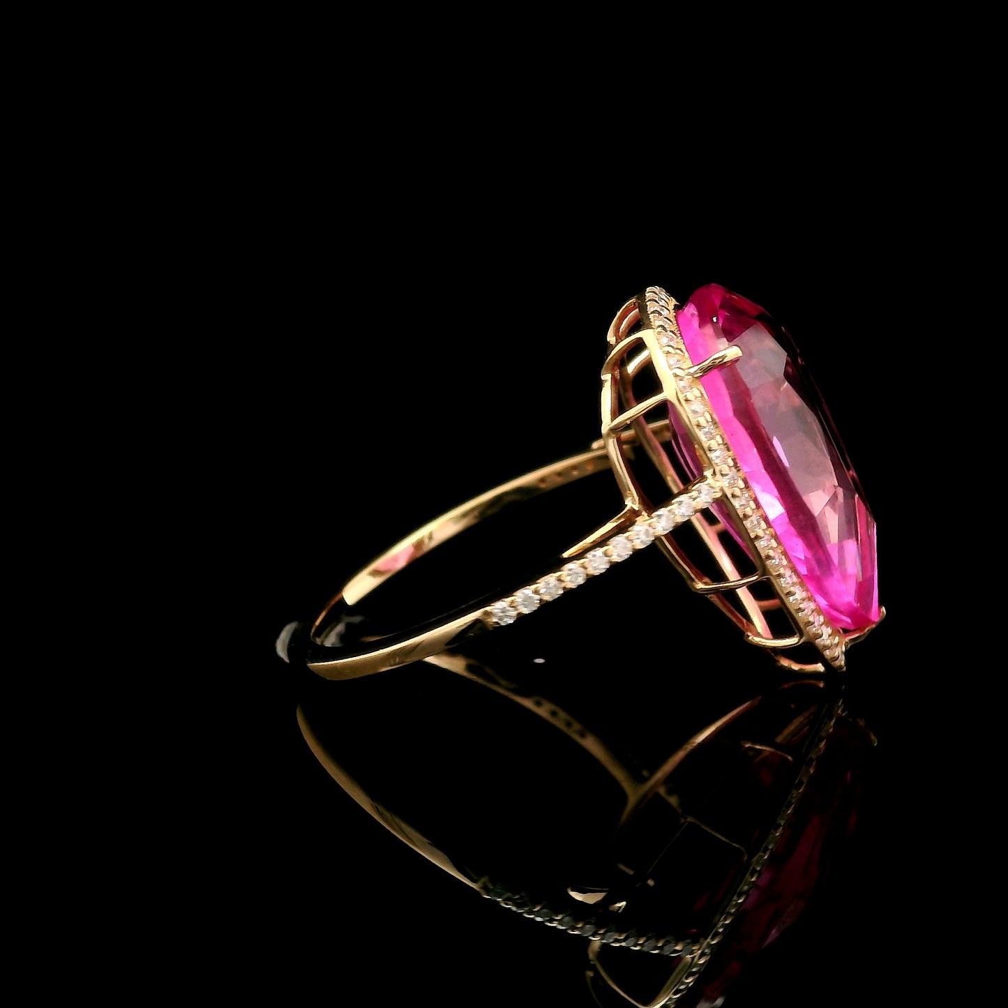 10.14 Ct Pear Mixed Cut Lab Grown Pink Sapphire 14K Gold Ring