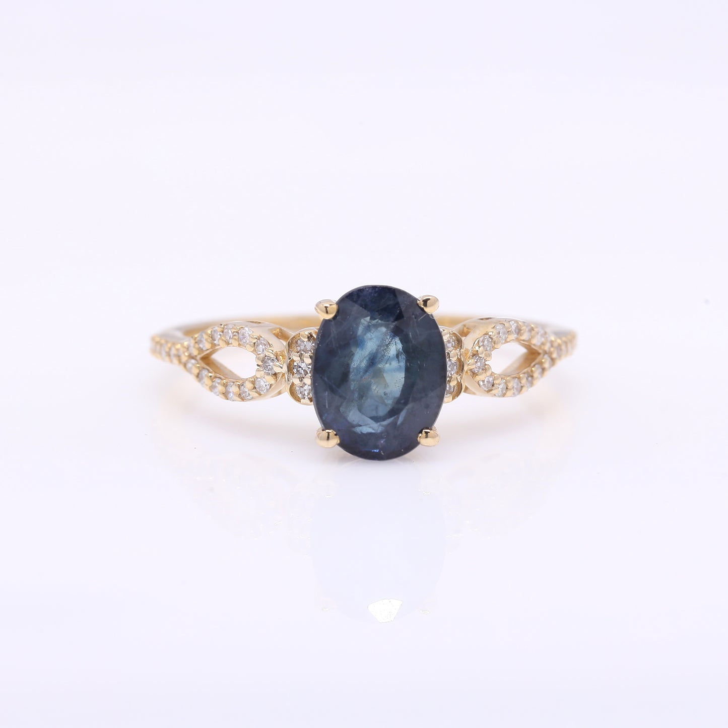 2.40 Ct Oval Mixed Cut Natural Sapphire 14K Gold Ring