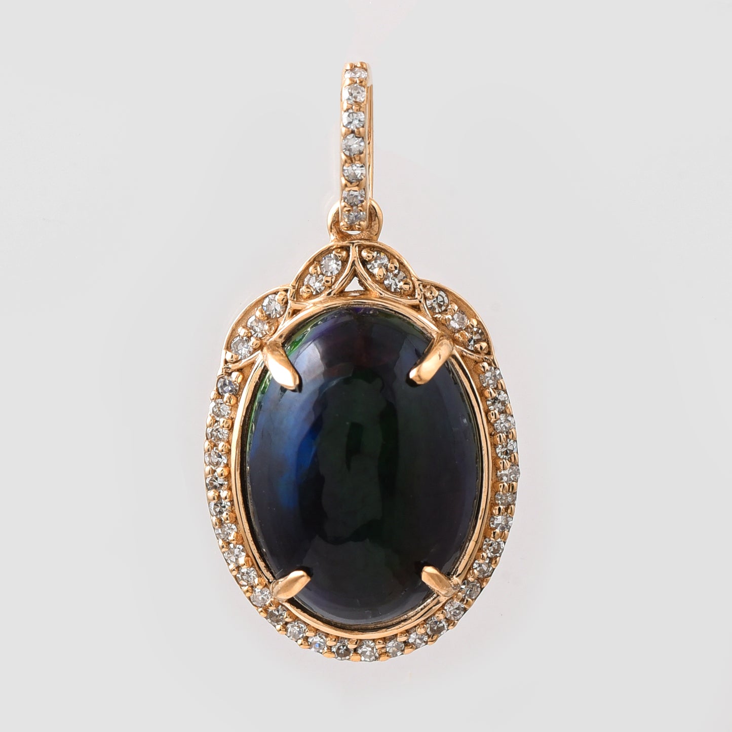 2.94 Ct Oval Cabochon Cut Natural Black Opal 14K Gold Pendant