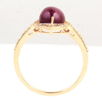 3.62 Ct Pear Cabochon Natural Corundum Ruby 14K Gold Ring