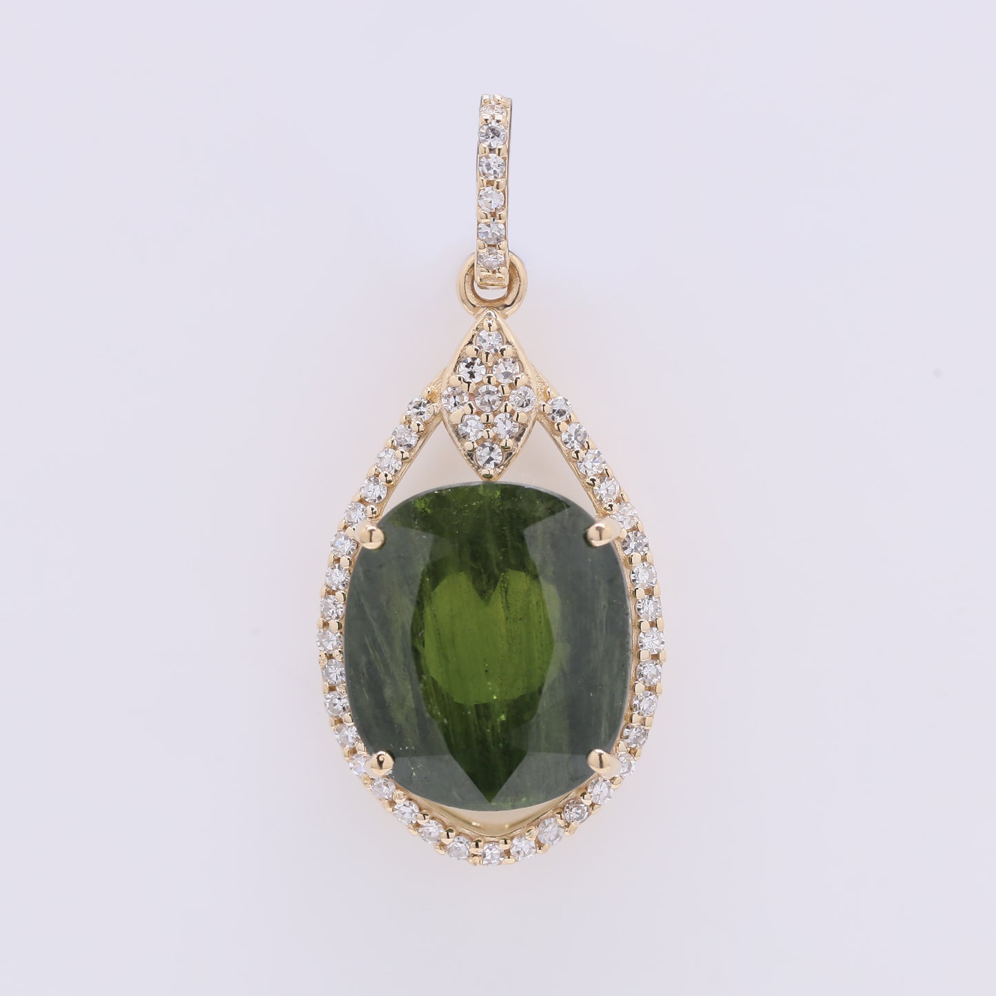 5.43 Ct Cushion Mixed Cut Natural Green Sapphire 14K Gold Pendant