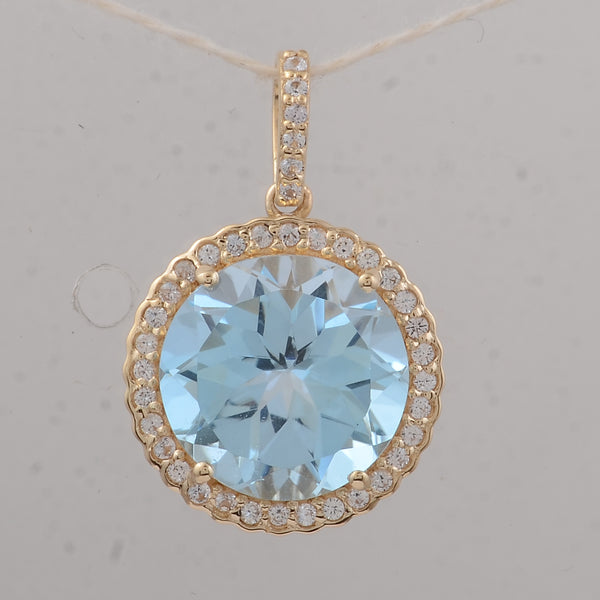 4.33 Ct Round Blue Topaz 9K Gold Pendant