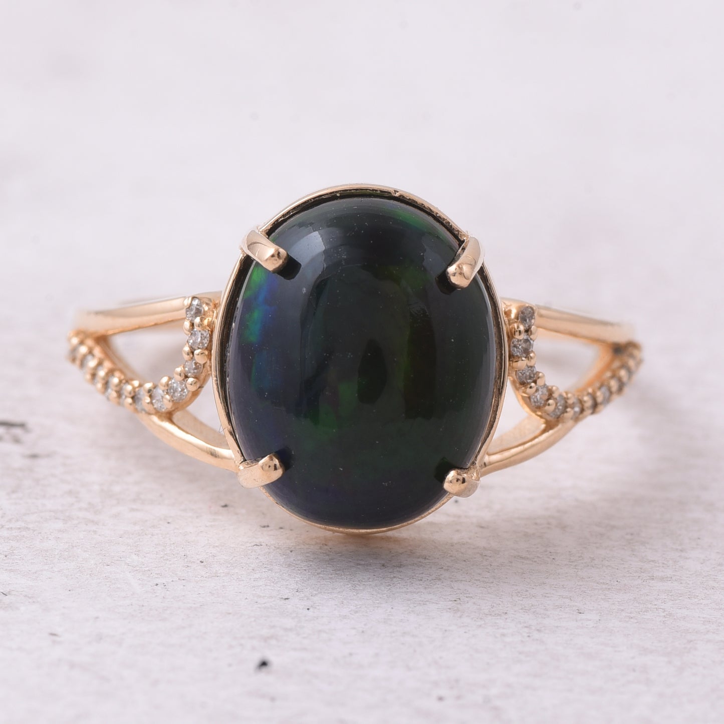 3.39 Ct Oval Cabochon Cut Natural Black Opal 14K Gold Ring