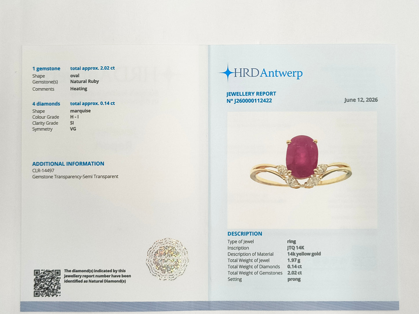 2.16 Ct Oval Natural Ruby 14K Gold Ring
