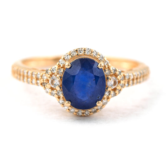 2.11 Ct Oval Mixed Cut Natural Sapphire 14K Gold Ring