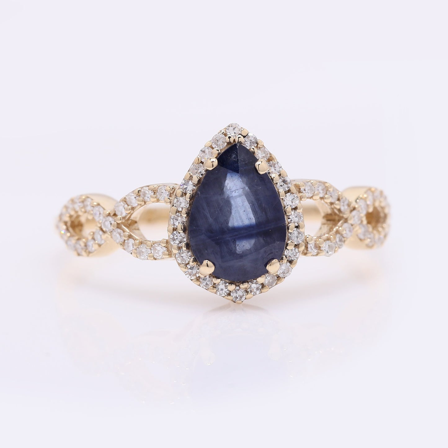 1.56 Ct Pear Mixed Cut Natural Sapphire 14K Gold Ring