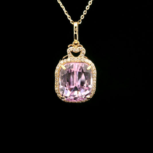 8.13 Ct Cushion Kunzite 14K Gold Pendant