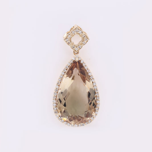 6.33 Ct Pear Mixed Cut Natural Plagioclase Feldspar Sunstone 14K Gold Pendant