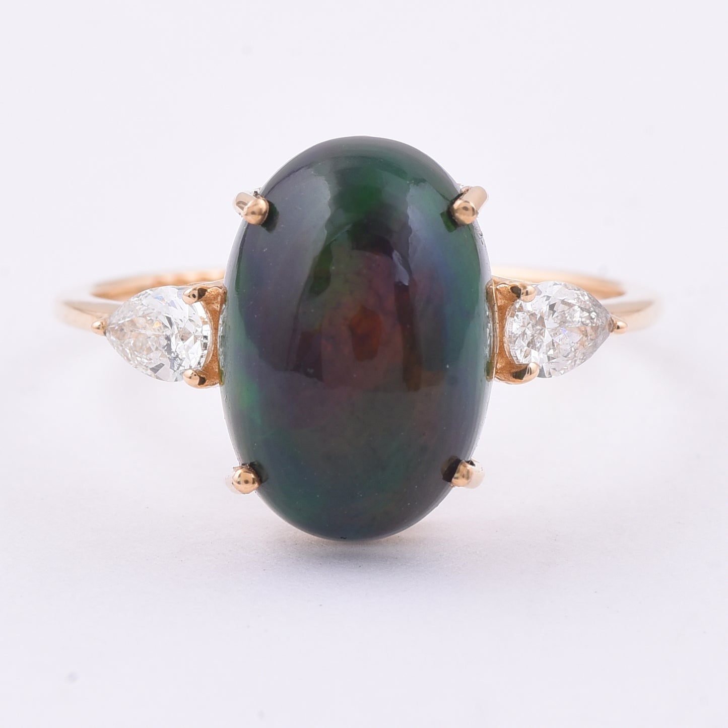 3.21 Ct Oval Cabochon Cut Natural Black Opal 14K Gold Ring