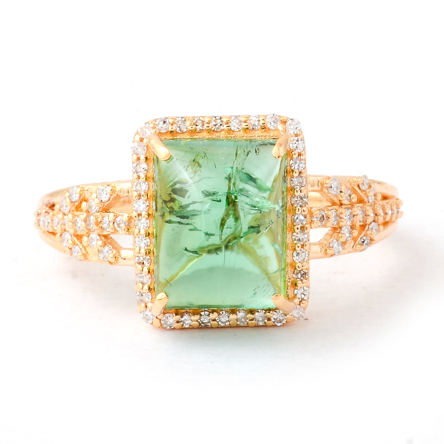 4.31 Ct Cushion Cabochon Cut Natural Tourmaline 14K Gold Ring