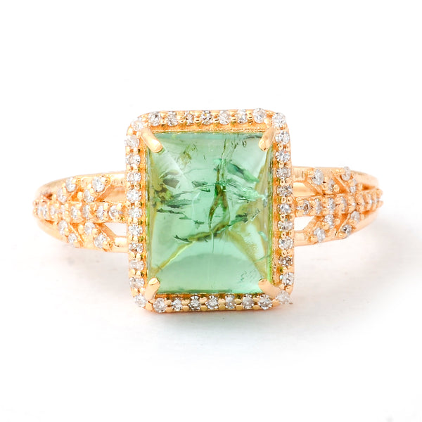 4.31 Ct Cushion Cabochon Cut Natural Tourmaline 14K Gold Ring