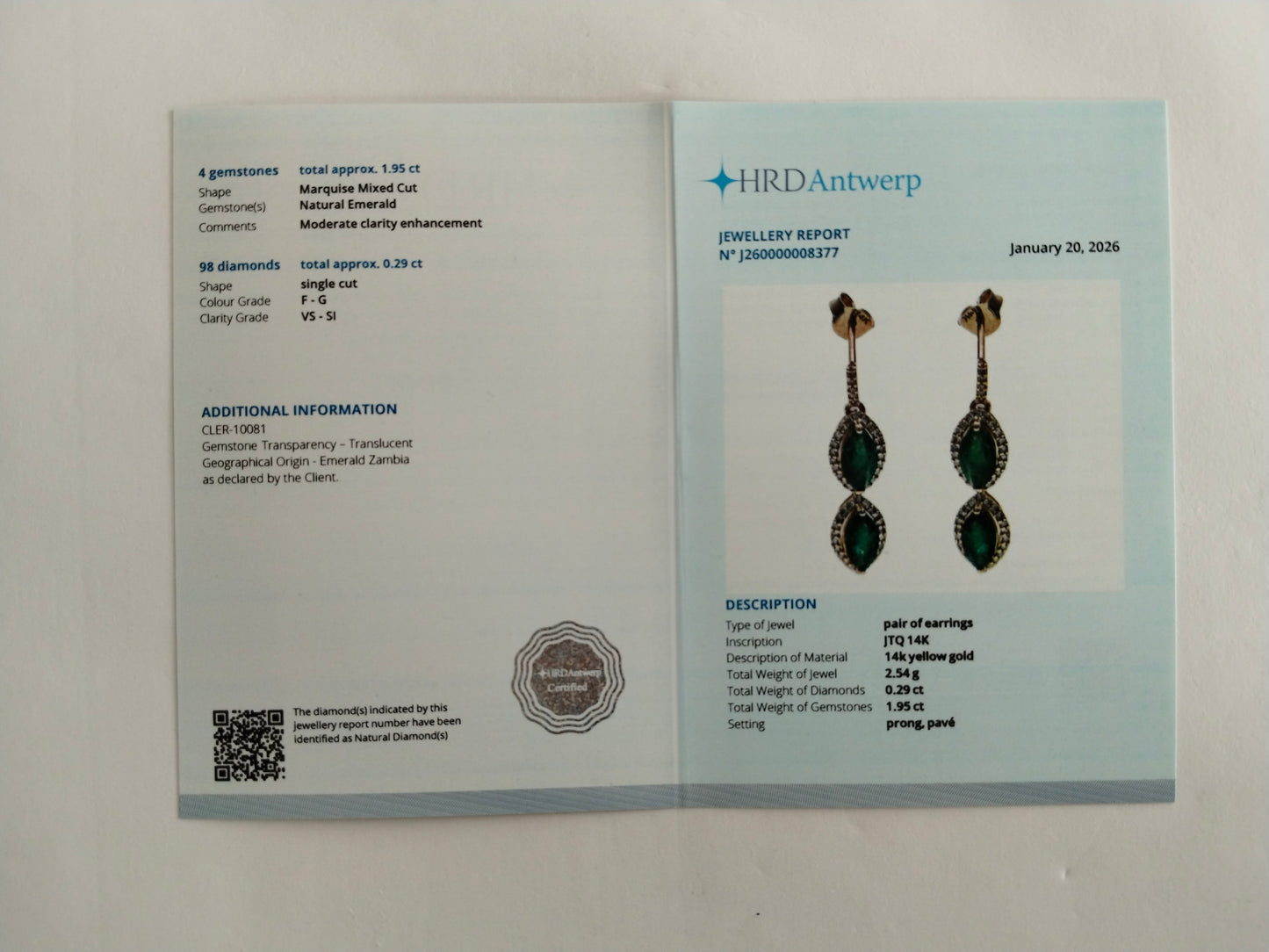 2.24 Ct Marquise Mixed Cut Natural Emerald 14K Gold Earrings