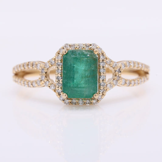 1.38 Ct Octagon Step Cut Natural Emerald 14K Gold Ring
